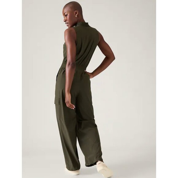 New Athleta 2 Brooklyn Utility Jumpsuit Aspen Olive Green Size 2 - Picture 3 of 6